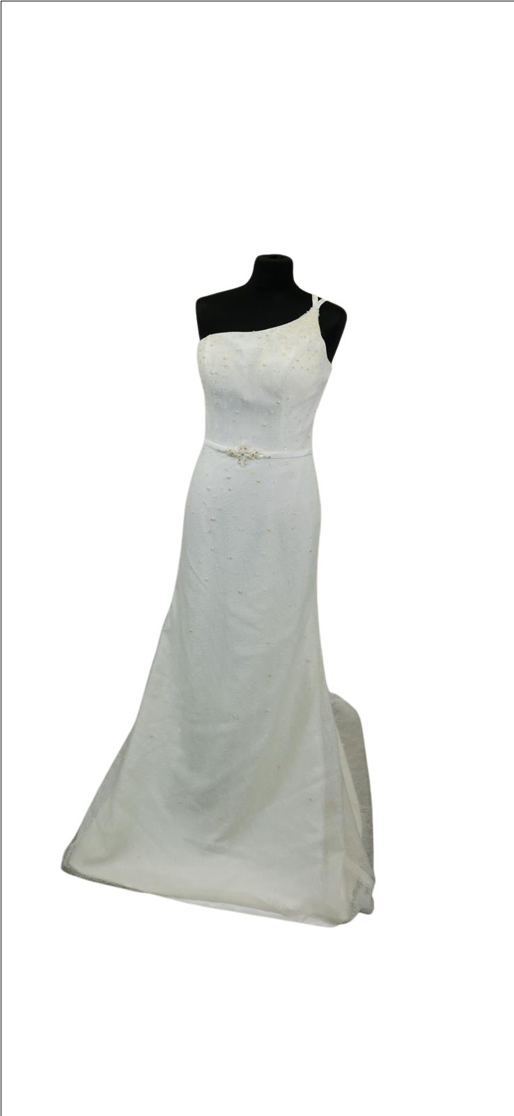 Ivory One-Shoulder Wedding Dress - Image 4