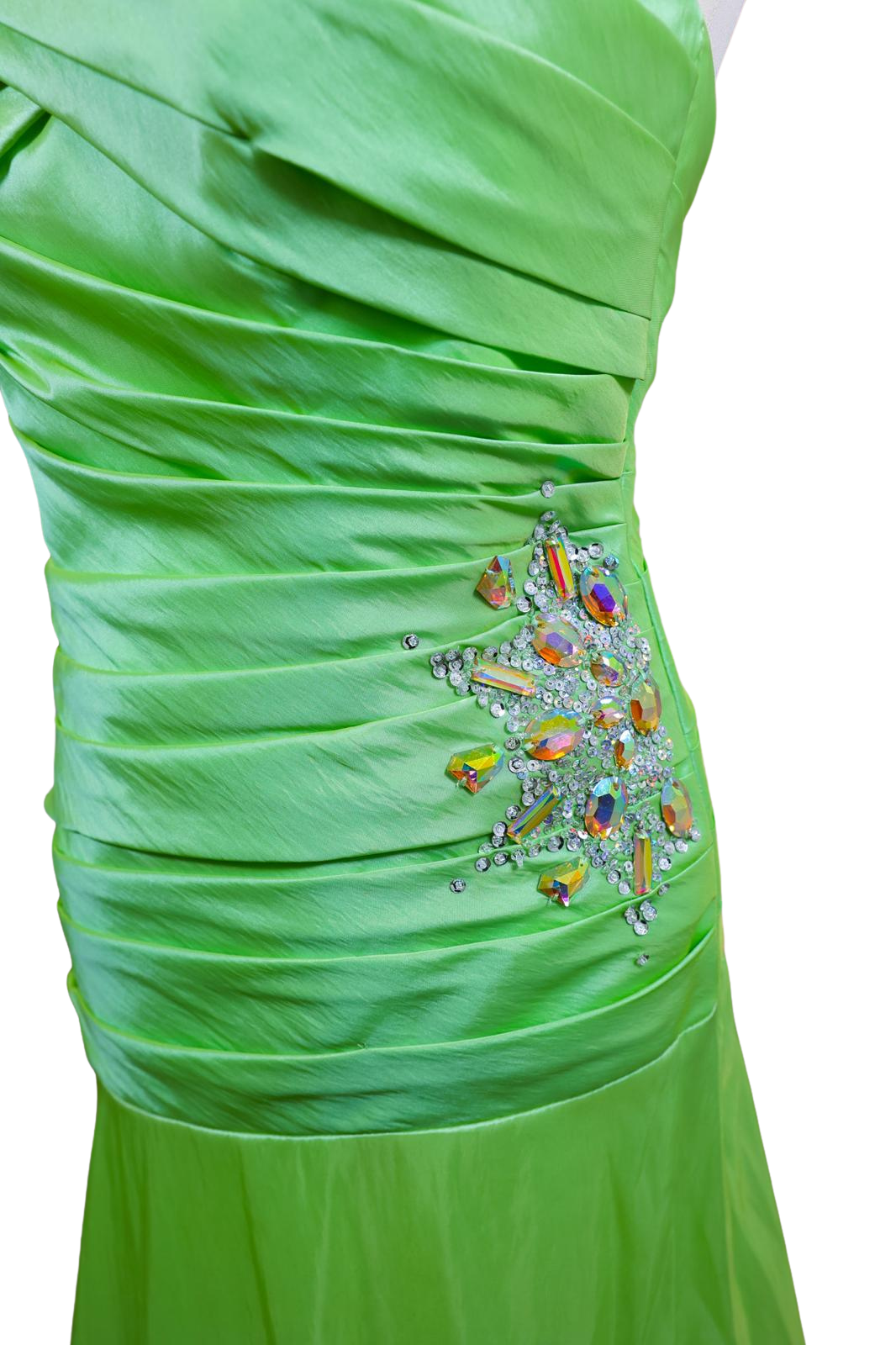 Elegant Green Maxi Prom Dress with Rhinestone Details - Image 2