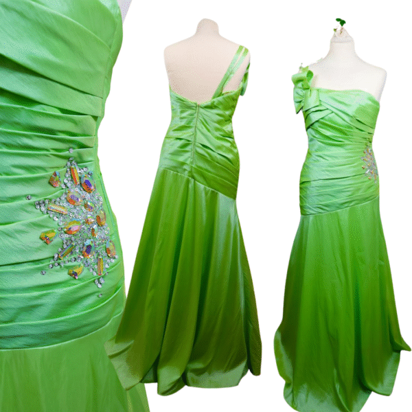 Elegant Green Maxi Prom Dress with Rhinestone Details