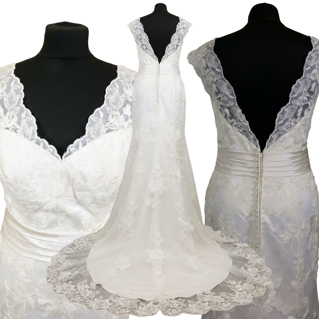 White Lace Wedding Dress with Floral Details