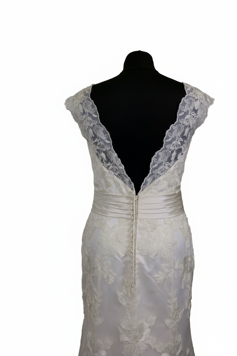 White Lace Wedding Dress with Floral Details - Image 4