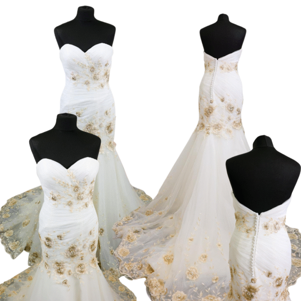 White and Gold Mermaid Wedding Dress