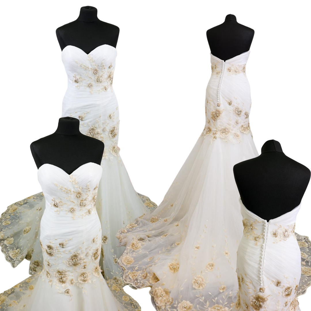 White and Gold Mermaid Wedding Dress
