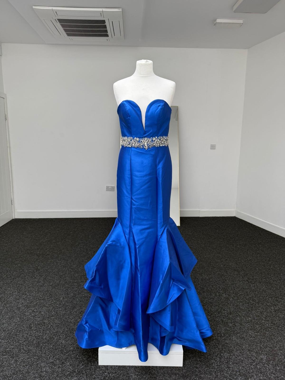 Royal Blue Strapless Mermaid Evening Gown with Crystal Embellished Waist