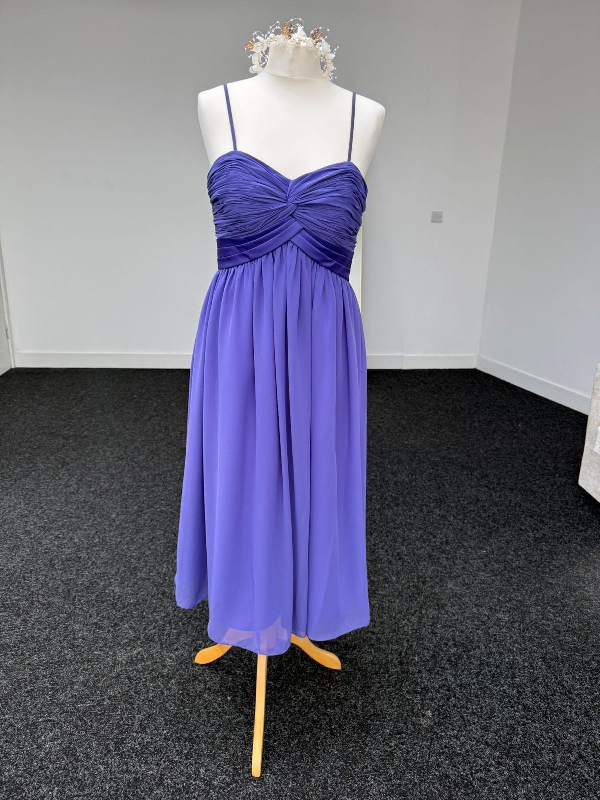 Lavender Ruched Chiffon Midi Party Dress with Spaghetti Straps - Image 3