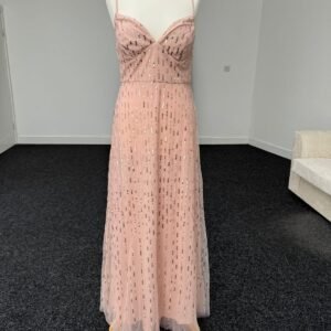 Blush Pink Sequin Maxi Party Dress with Spaghetti Straps