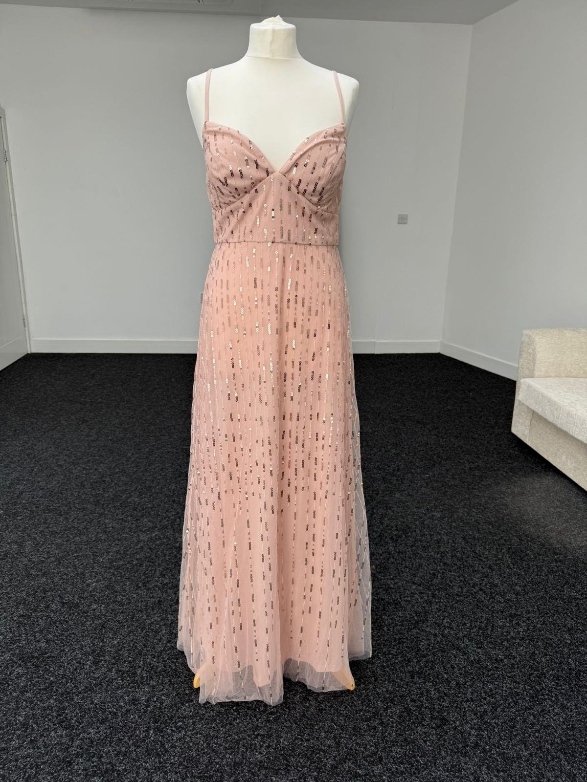 Blush Pink Sequin Maxi Party Dress with Spaghetti Straps