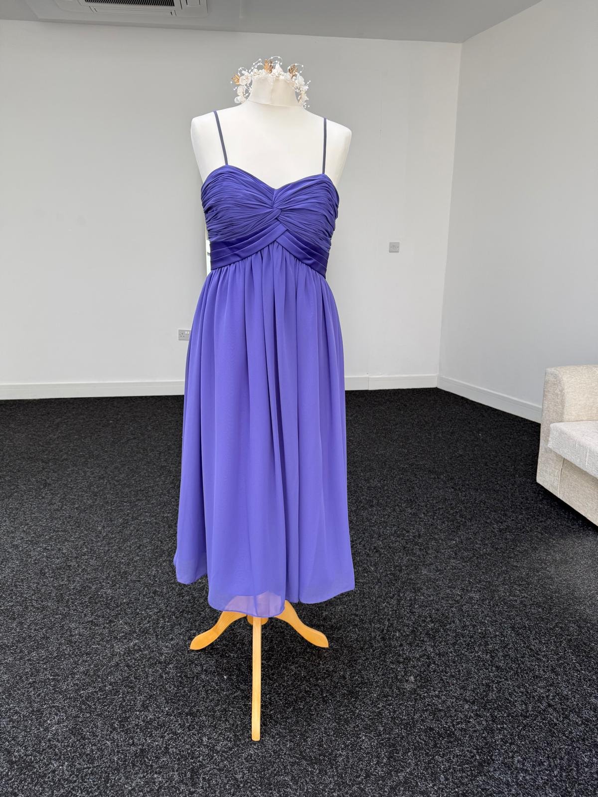 Lavender Ruched Chiffon Midi Party Dress with Spaghetti Straps