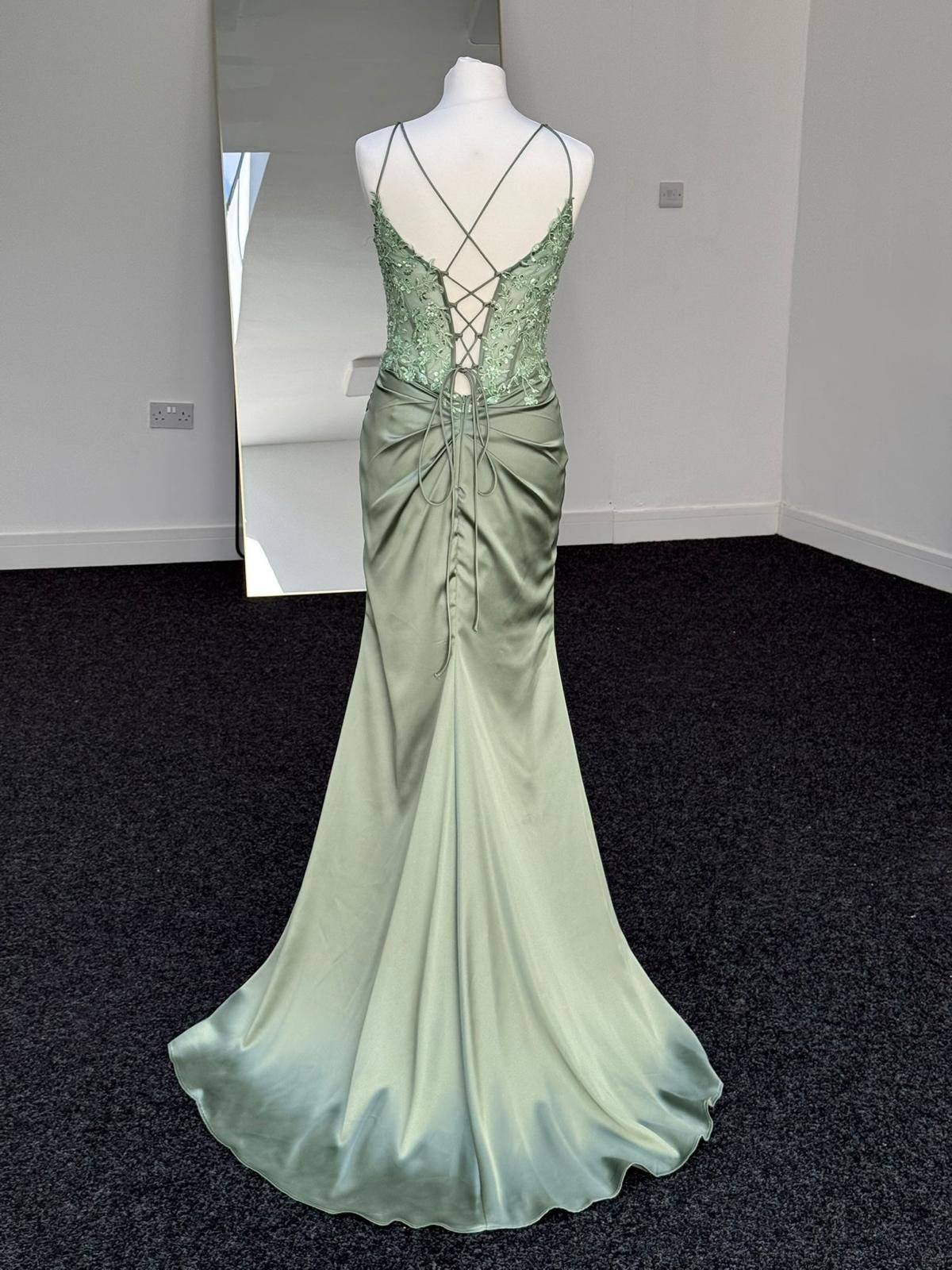Sage Enchantment Lace Satin Evening Gown - Image 3
