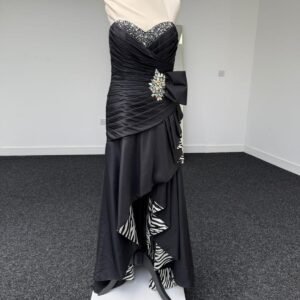 Black Strapless Sweetheart Evening Gown with Crystal Brooch Detail