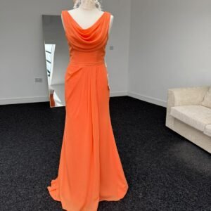 Sunset Elegance Draped Neckline Evening Gown