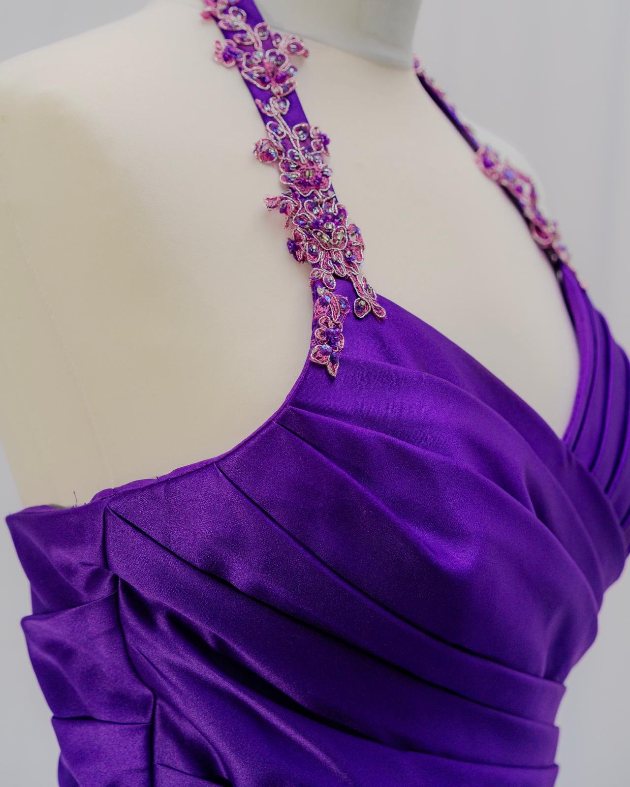 Luxe Purple Halter Party Gown - Image 9