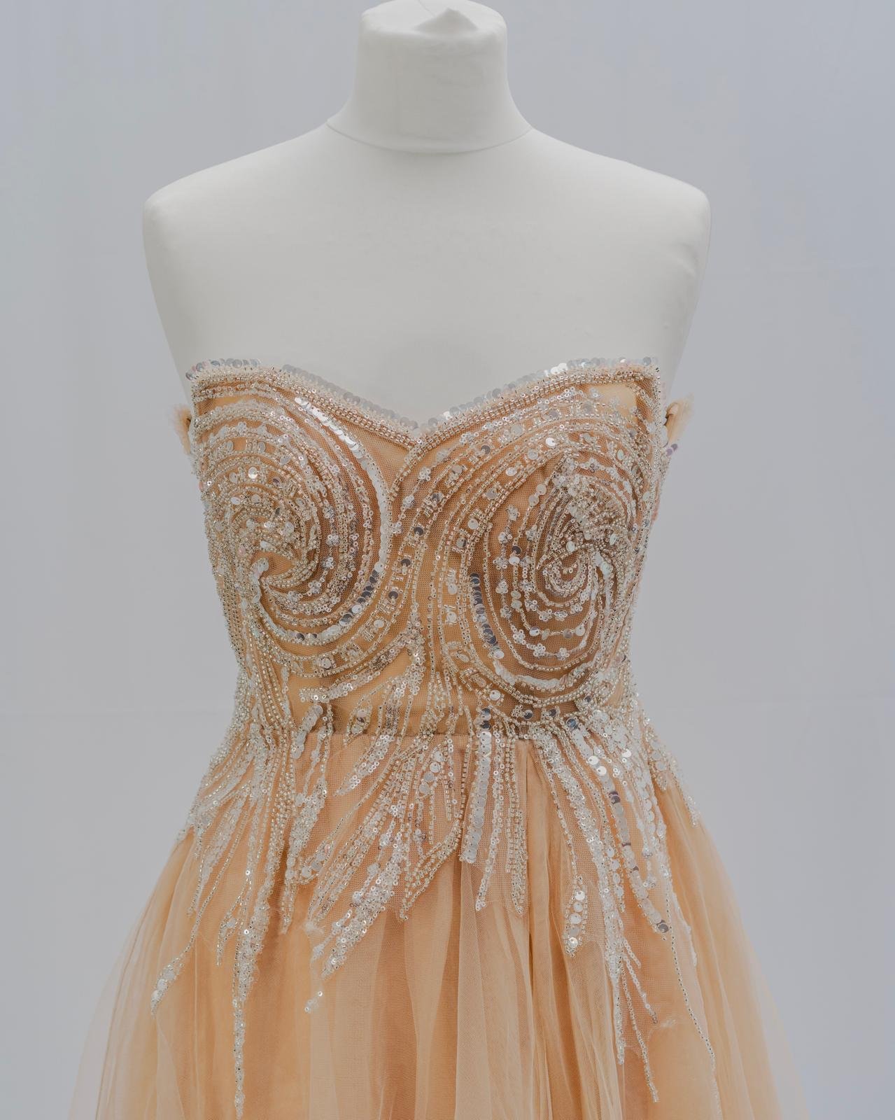 Champagne Crystal Embellished Party Gown