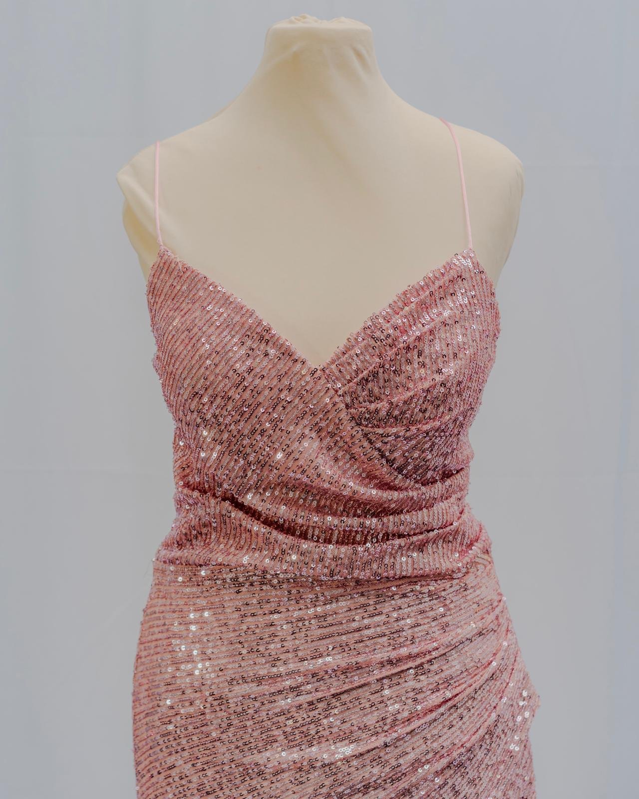 Blush Rose Sequin Wrap Party Dress